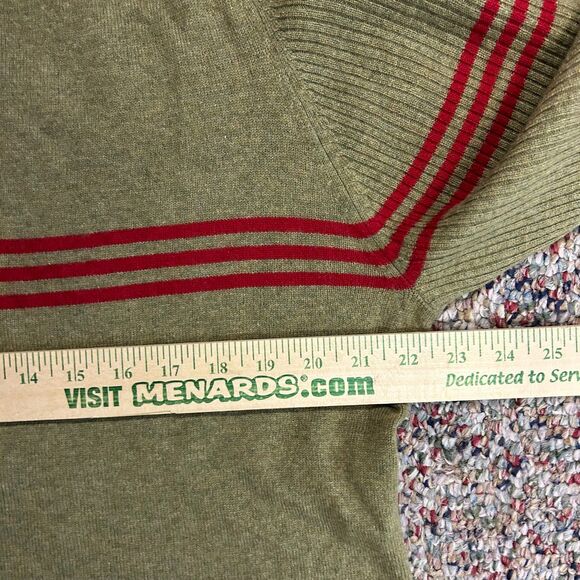 Gene Meyer Olive 100% Cashmere Red Blue Striped Crewneck Sweater Size XL - Picture 9 of 10